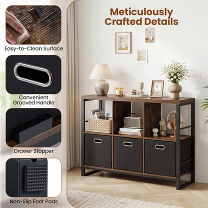 6 Cube Storage Organizer with 3 Storage Bins Sturdy Metal Frame and 3 Open Shelves