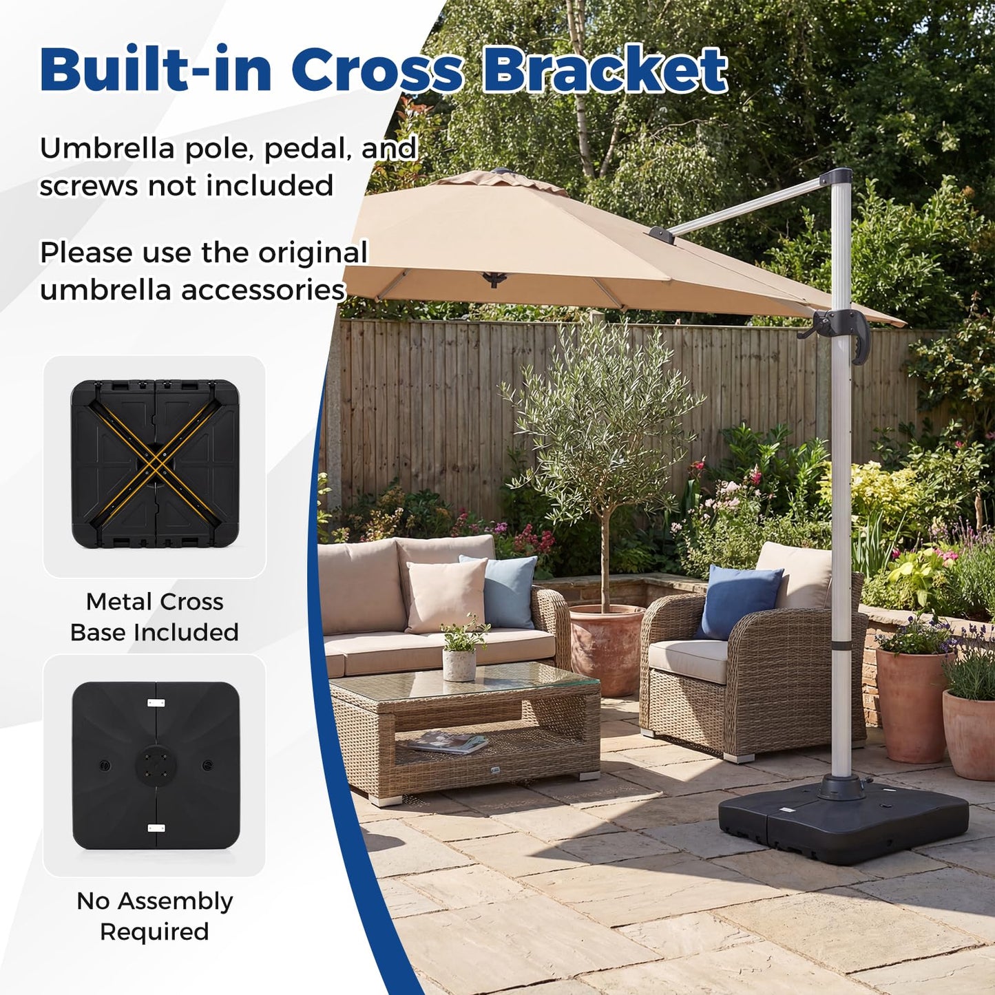 Parasol Base with Wheels, Heavy-Duty Offset Patio Umbrella Stand
