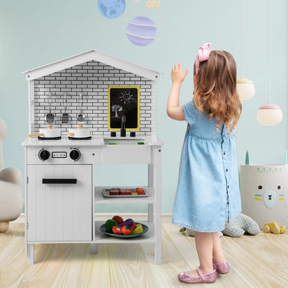 Kids Play Kitchen Pretend Playset with Stoves and Chalkboard
