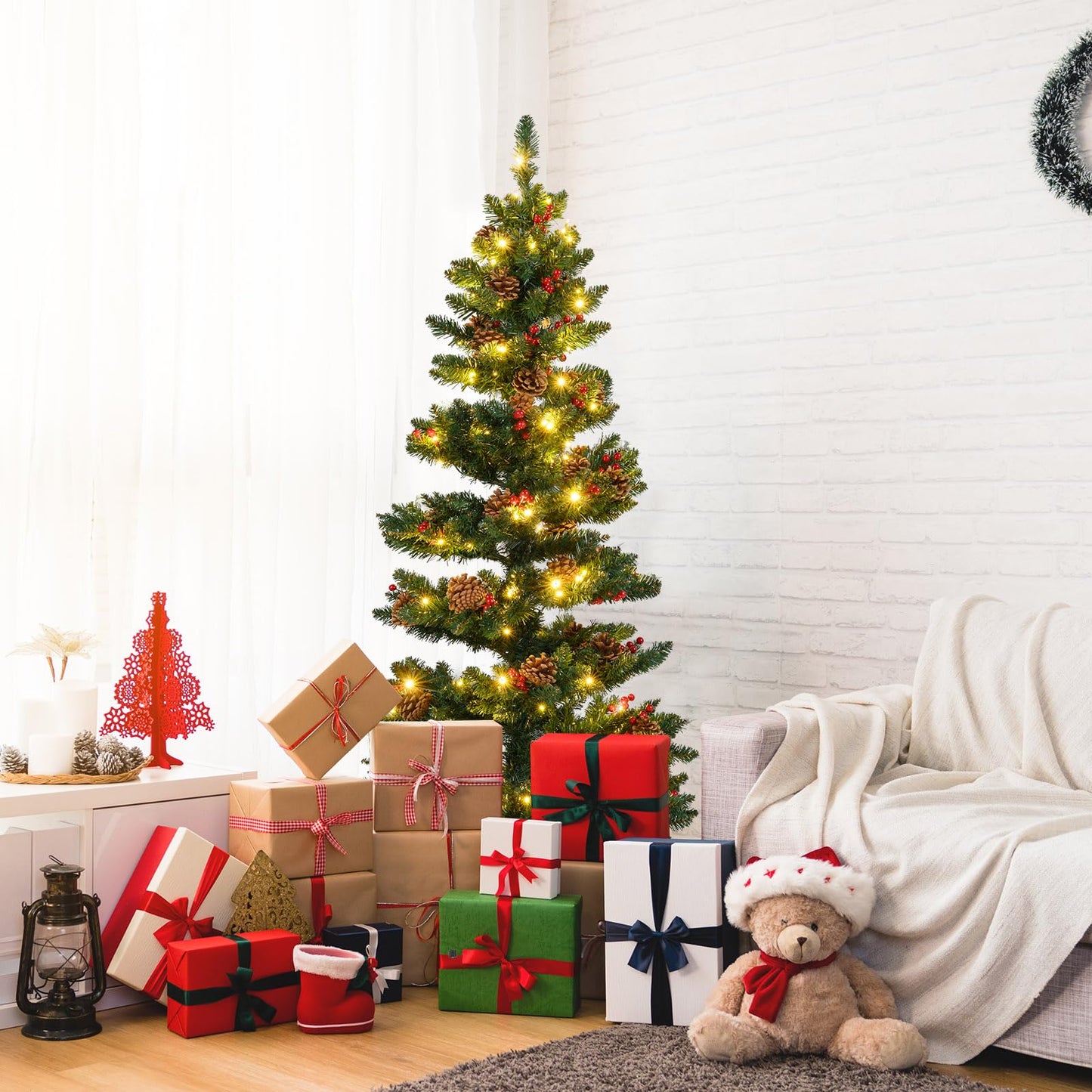 150 CM Pre-Lit Artificial Christmas Tree Spiral Holiday Tree with 448 Branch Tips