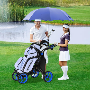 4 Wheel Golf Trolley, Lightweight Folding Golfs Push Pull Cart with Adjustable Height Handle