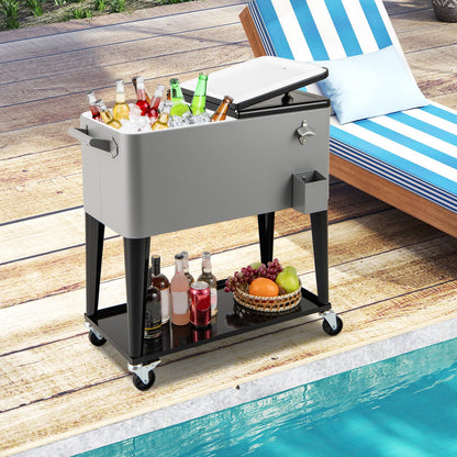 75 L Portable Patio Rolling Ice Chest with Bottom Storage Shelf