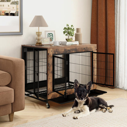 Wooden Dog Kennel Side Table with Flip-up Top