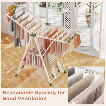 2-Level Foldable Clothes Drying Rack with Height-Adjustable Wings