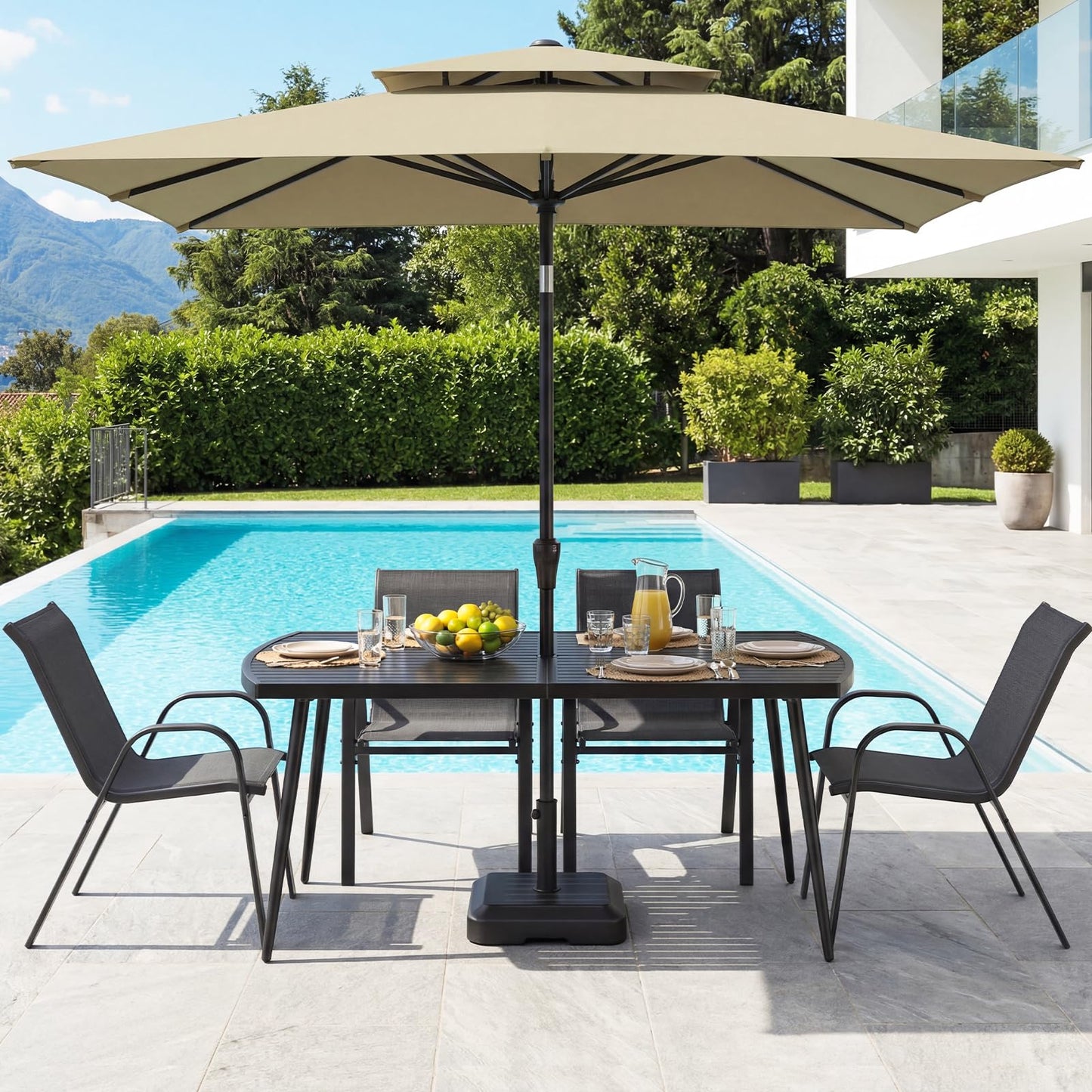 160 x 90cm Garden Table for 6, Outdoor Dining Table with 4cm Umbrella Hole