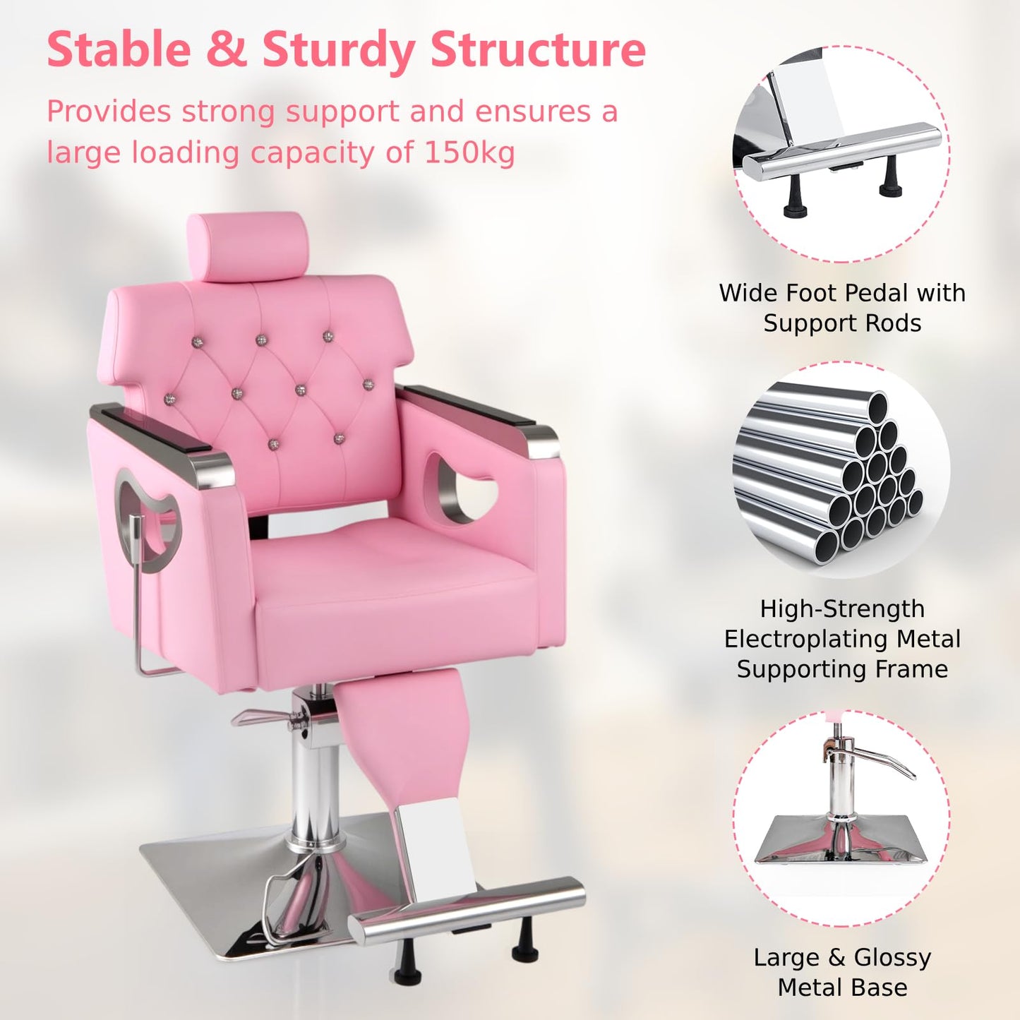 Adjustable Swivel Barber Chair with Padded Backrest
