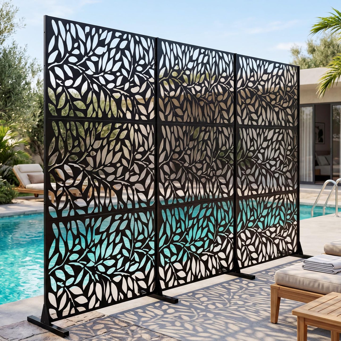 Decorative Garden Privacy Screen with Stand, 183x121cm Freestanding Metal Outdoor Divider