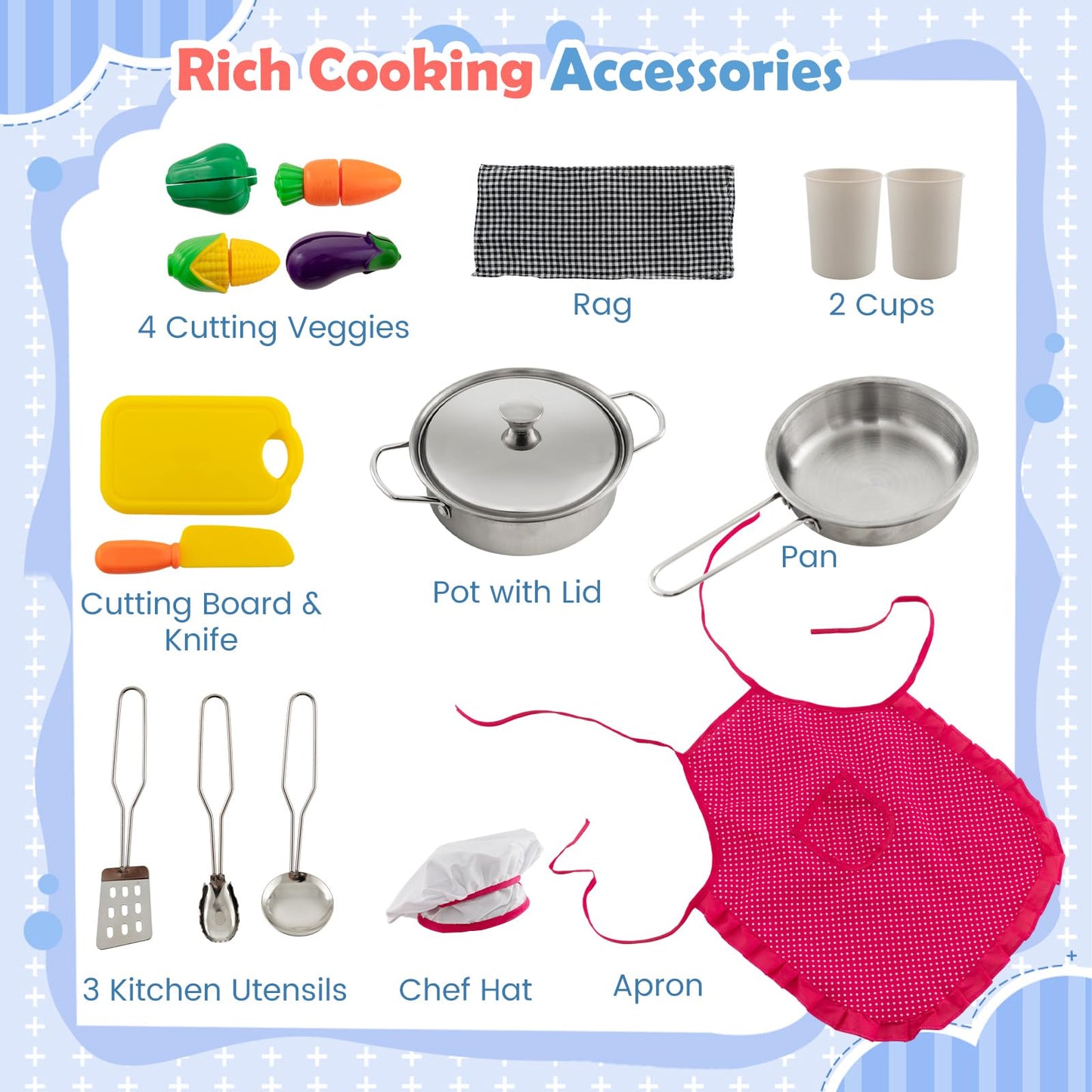 Wooden Kids Play Kitchen Corner with Lights and Water Circulation System