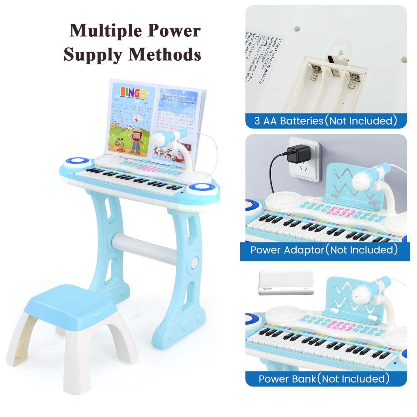 37 Keys Electronic Kids Piano Toy with Detachable Legs and Stool