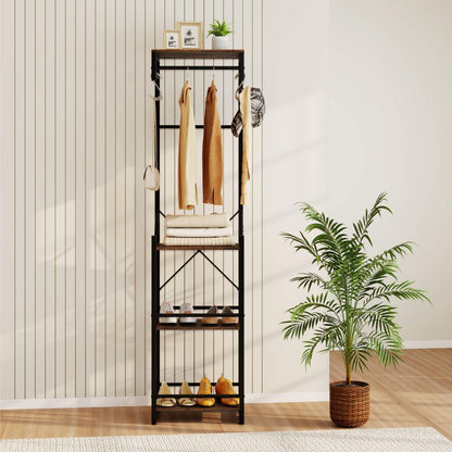 Freestanding Coat Rack Slim Hall Tree with 4 Storage Shelves