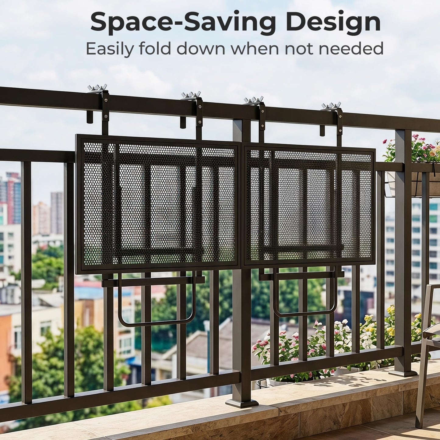 Set of 2 Hanging Balcony Table with 5-Level Adjustable Height for Round Square Railing