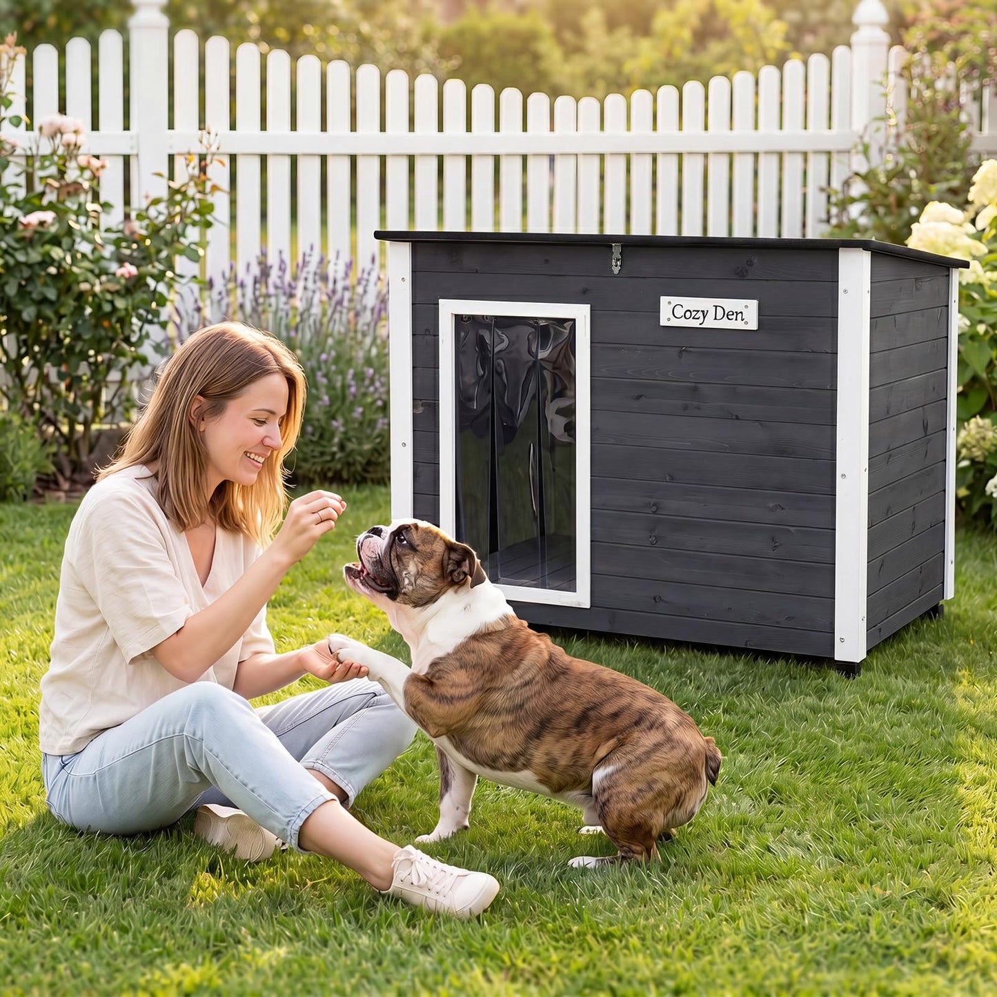 Wooden Dog House, Outdoor Weatherproof Pet Shelter