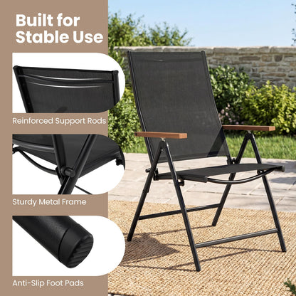 Folding Garden Chairs Set of 2/4, Outdoor Dining Chairs with Adjustable Backrest