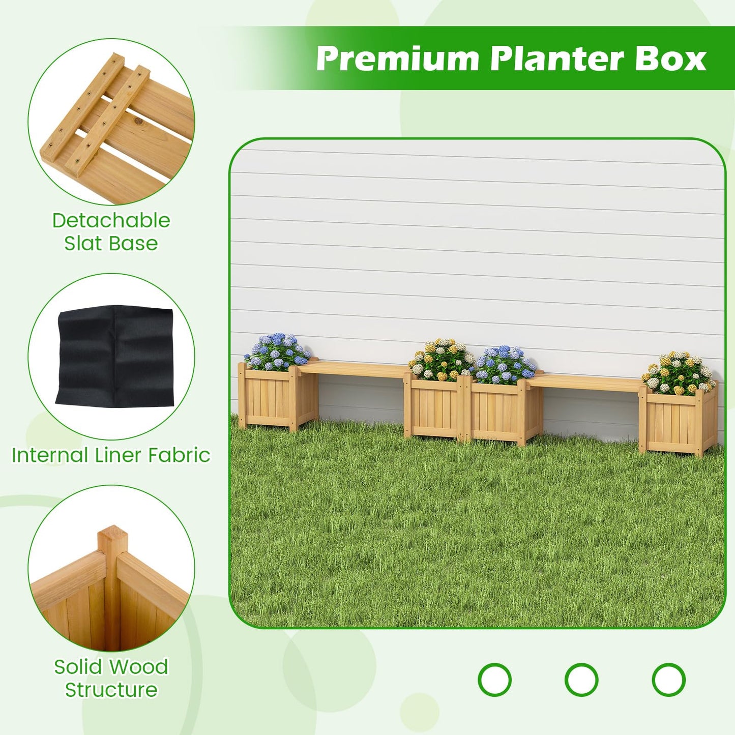 3-in-1 Wooden Planter, Raised Garden Bed, Teak Oil Finish Outdoor Flower Box
