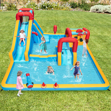 9-in-1 Inflatable Double Water Slide Park for Backyard