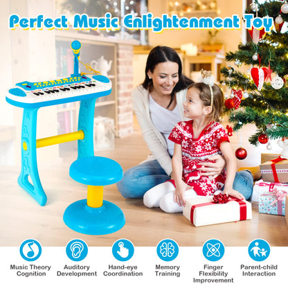 Portable Electronic 31-Key Kids Piano Keyboard Toy with Stool