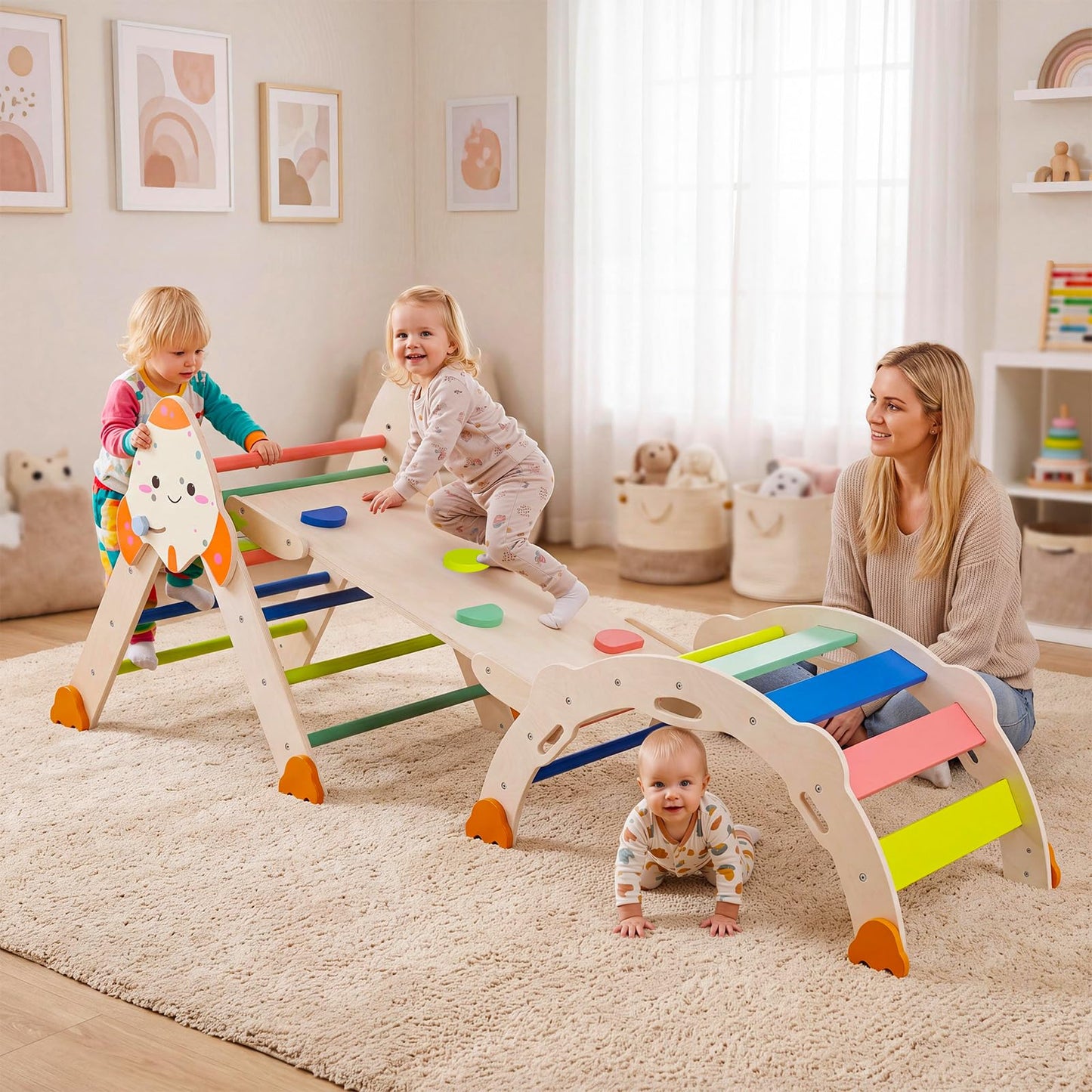 Toddler Climbing Frame, 8-in-1 Wooden Kids Climber with Arch