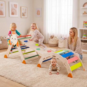 Toddler Climbing Frame, 8-in-1 Wooden Kids Climber with Arch
