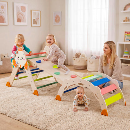 Toddler Climbing Frame, 8-in-1 Wooden Kids Climber with Arch