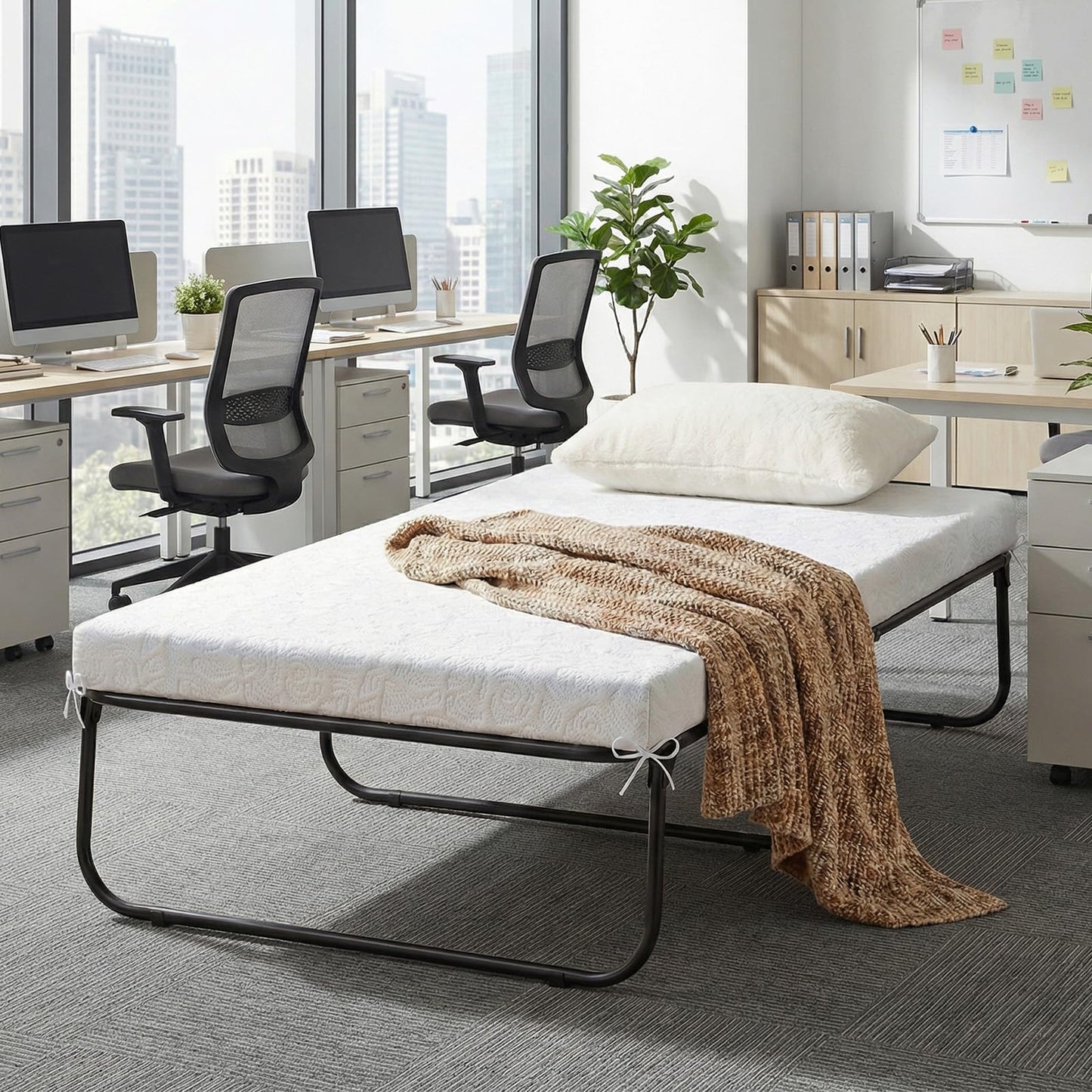 Cot Size Folding Bed with Mattress Heavy-Duty Metal Frame