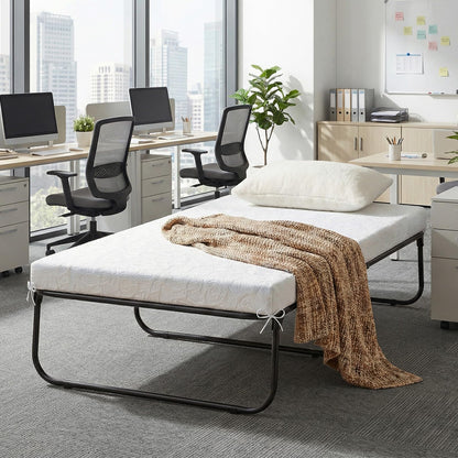 Cot Size Folding Bed with Mattress Heavy-Duty Metal Frame