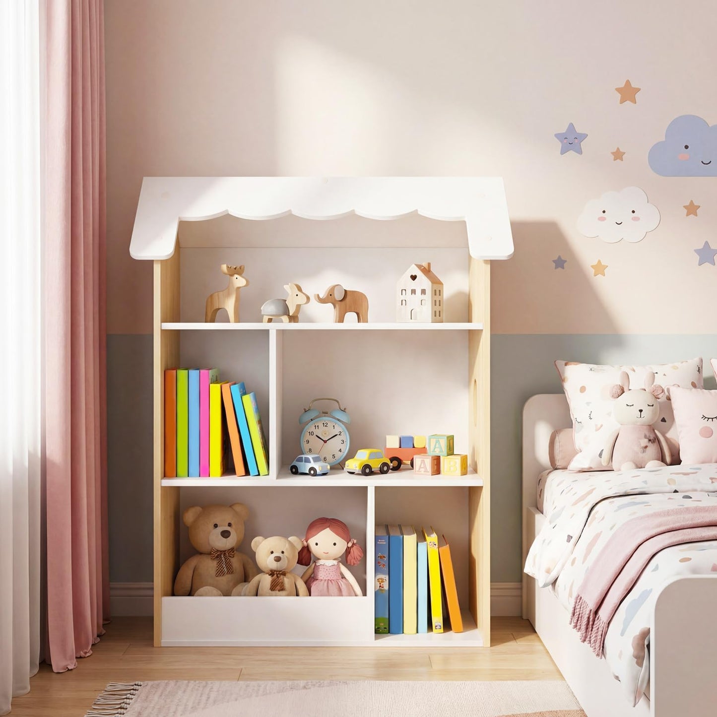 Kids Bookshelf, 3-Tier Wooden Toddler Book Toy Organizer