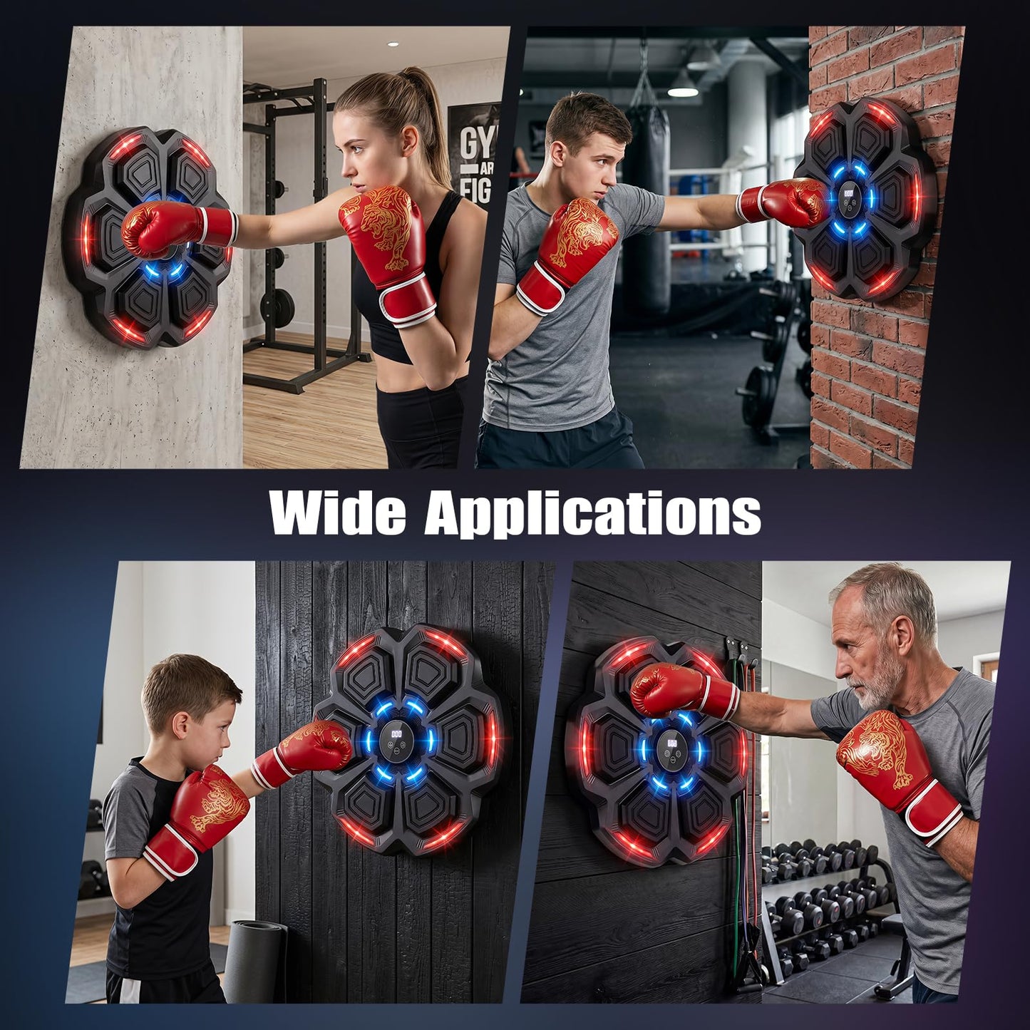 Music Boxing Machine, Wall Mounted Electronic Boxing Target with Gloves, LED Light Targets