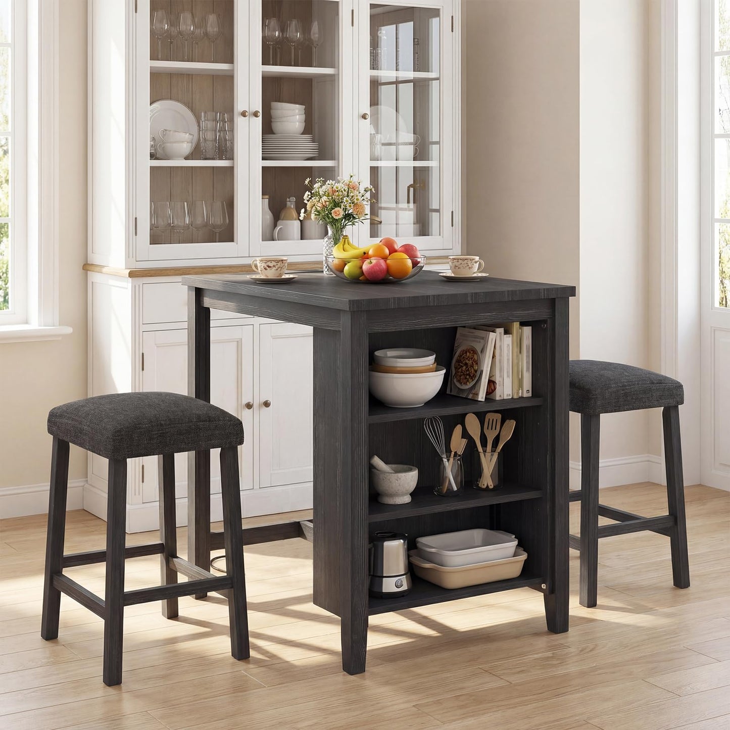 3 Piece Bar Table Set with Power Outlet, Dining Table