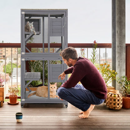 Wooden Weatherproof Roof Large Cats Enclosure with 4 Floors