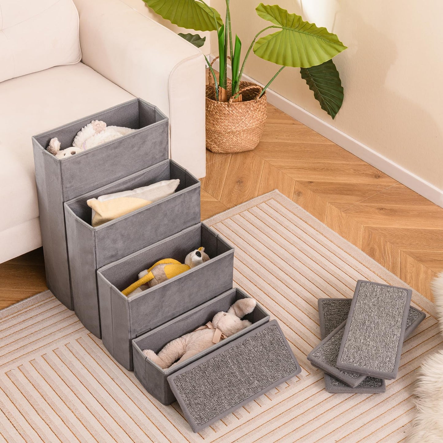 Non-Slip 4-Step Dog Stairs with Storage Box
