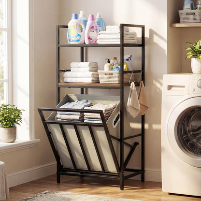 2-Tier Laundry Hamper with Tilt-out Basket & Removable Bag for Bathroom