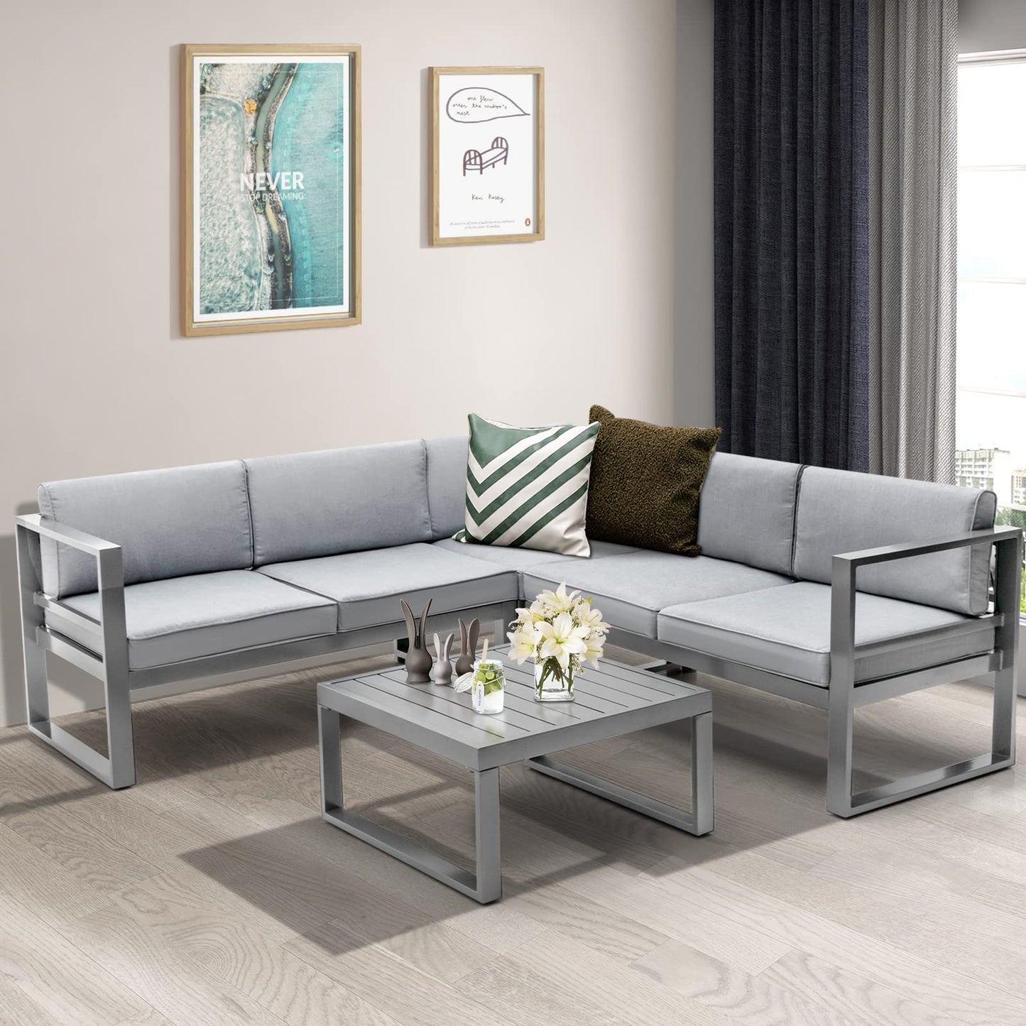 5 Seater L Shape Aluminium Garden Corner Sofa Set
