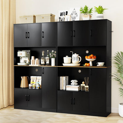 180 cm Tall Pantry Cabinet with Power Outlet and Microwave Stand