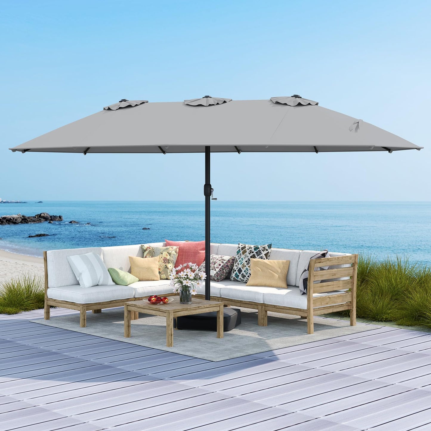 4.5m Outdoor Extra Large Double-Sided Parasol with Base & 12 Metal Ribs
