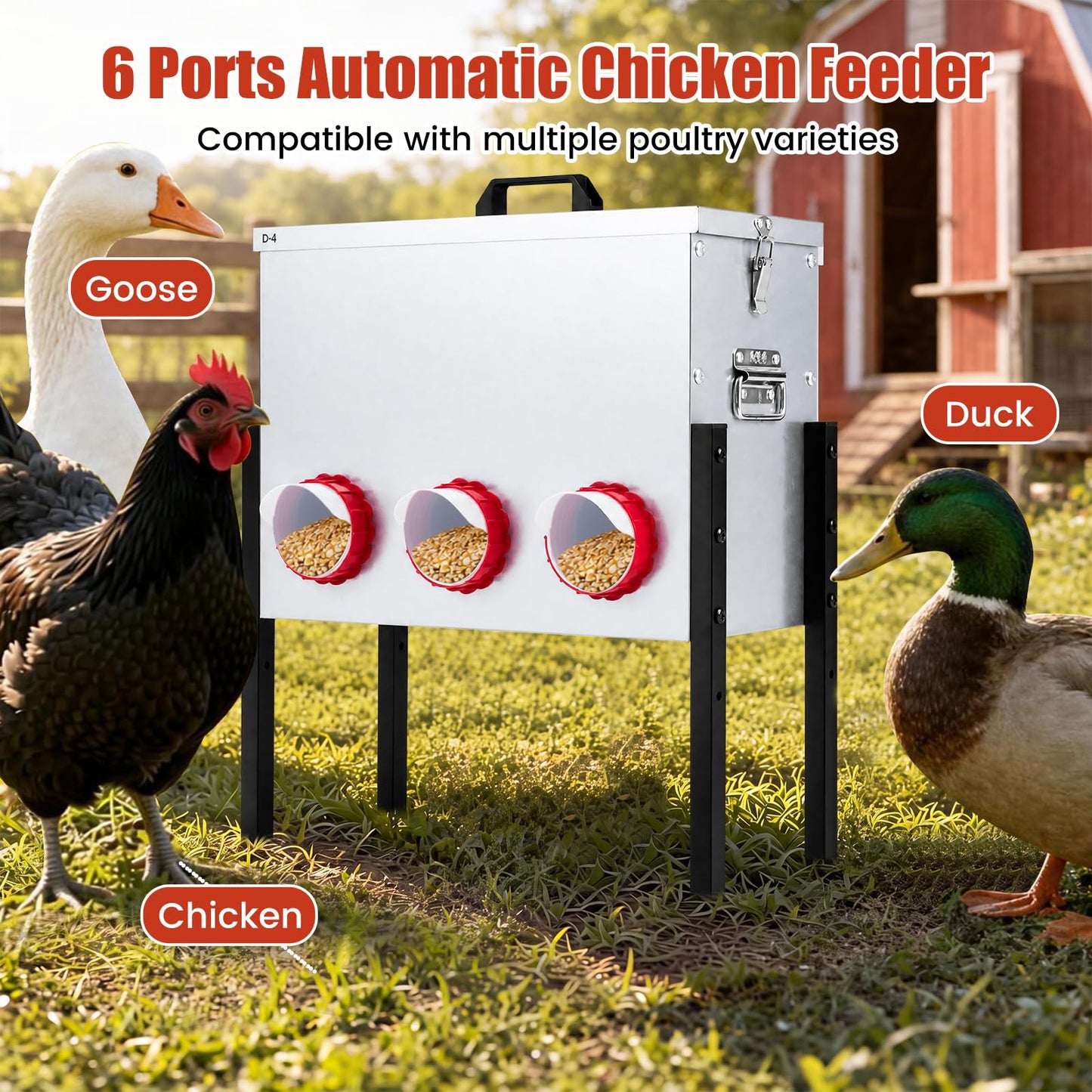 26L Automatic Chicken Feeder, 19 Capacity Galvanized Poultry Feeder