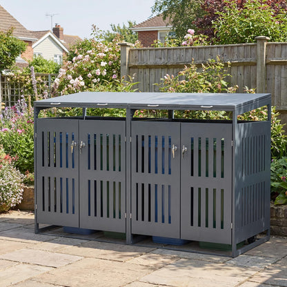 Double Wheelie Bin Storage, 240L Metal Garden Bin Hideaway with Gas Struts