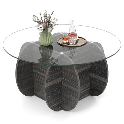 89cm Round Coffee Table Modern Accent Table with Tempered Glass Top