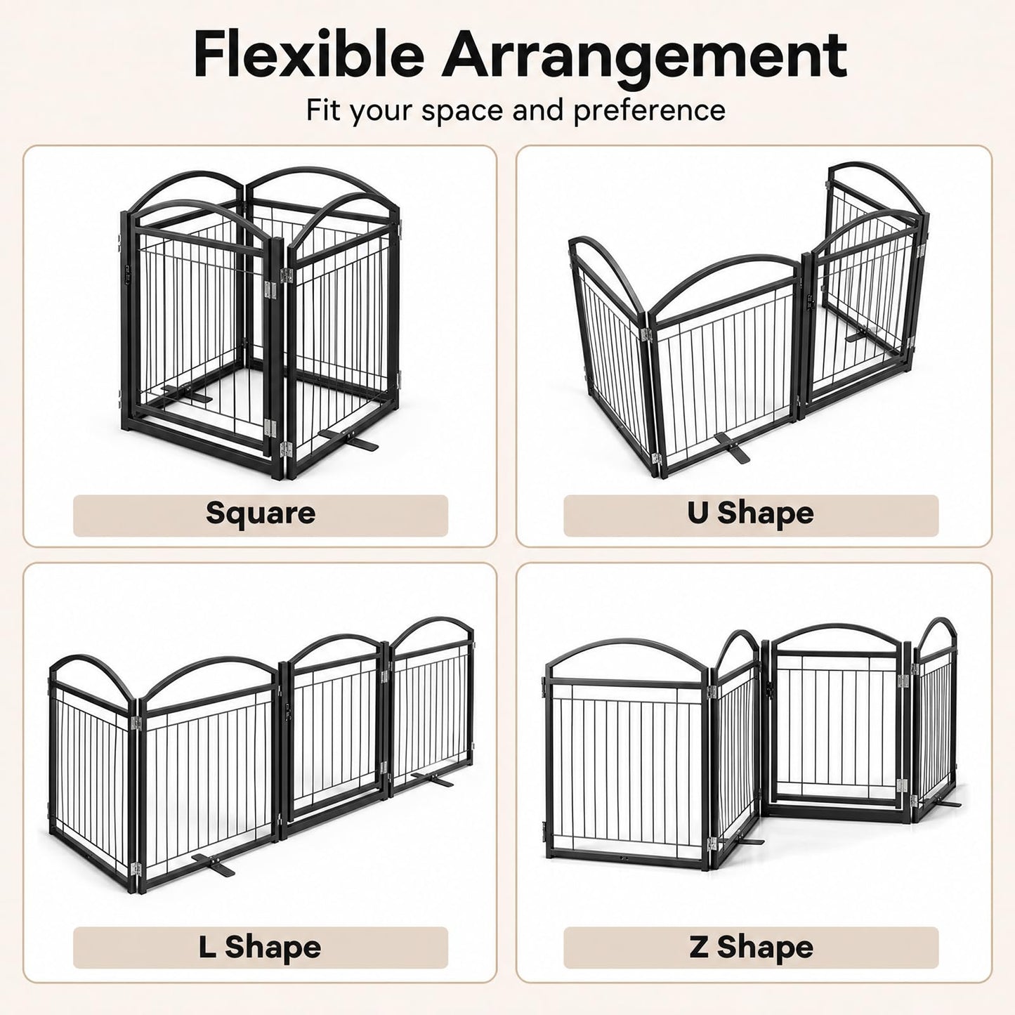 4 Panels Folding Dog Stair Gate, Freestanding Pet Playpen