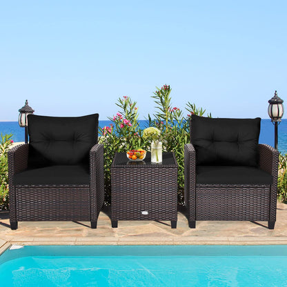 Metal Frame Garden Coffee Table and Sofa Chairs Set with Cushions