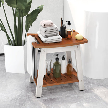 HIPS Slatted Spa Bath Stool Seat with Storage Shelf