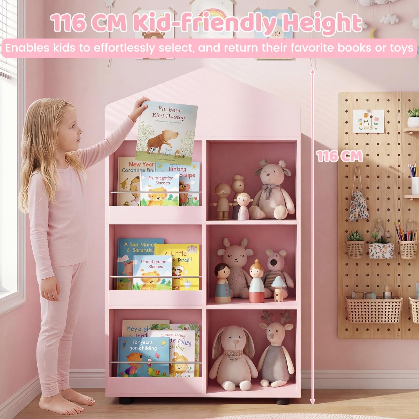 Wooden Kids Bookshelf and Toy Storage with Multiple Compartments