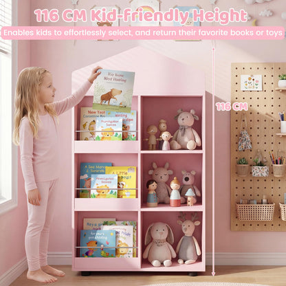 Wooden Kids Bookshelf and Toy Storage with Multiple Compartments