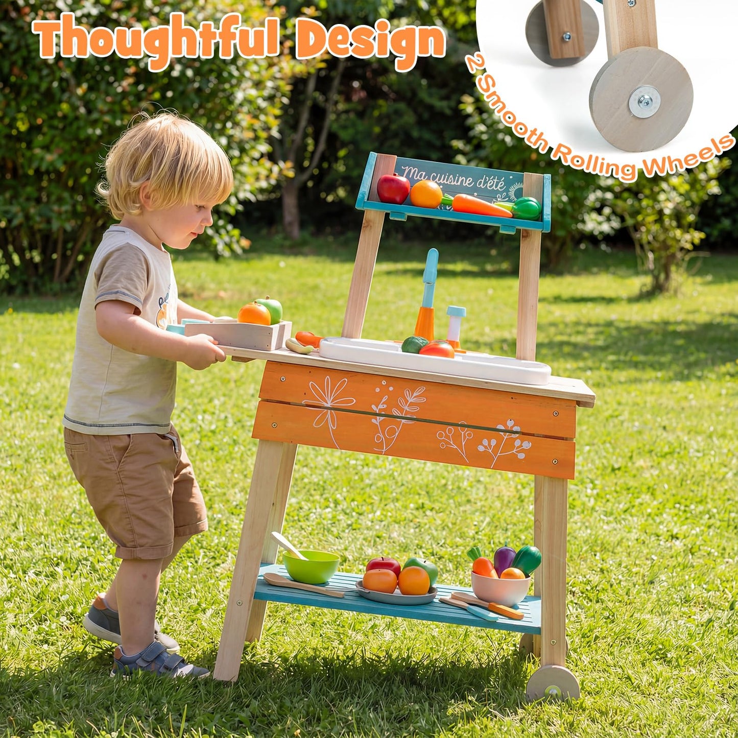 Mud Kitchen, Outdoor Kids Play Kitchen with Removable Sink
