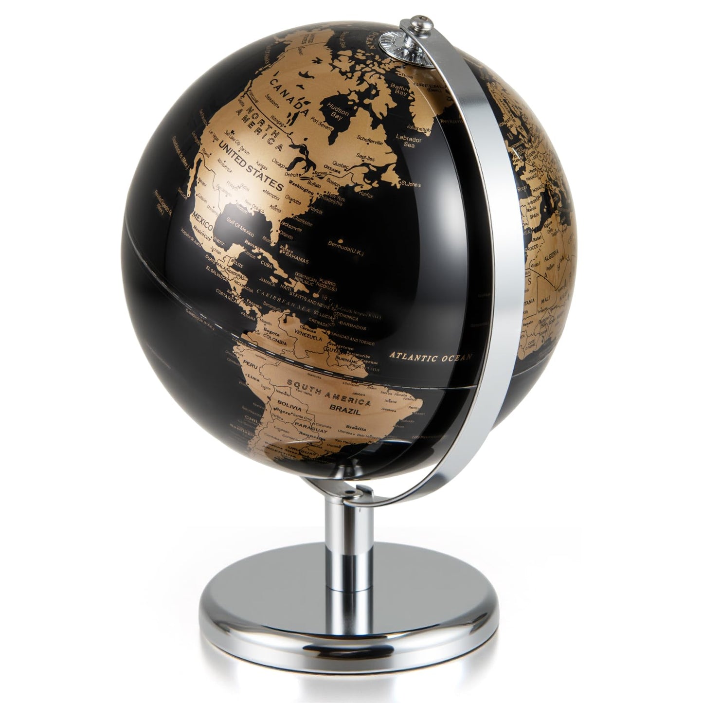 20CM Rotating Metallic Black World Globe with Metal Stand for Home School