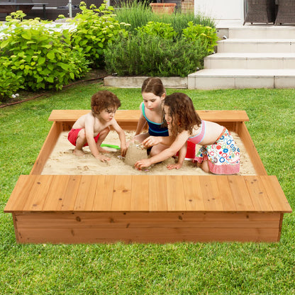 125 x 122cm Wooden Square Sandpit with 2 Removable Boxes
