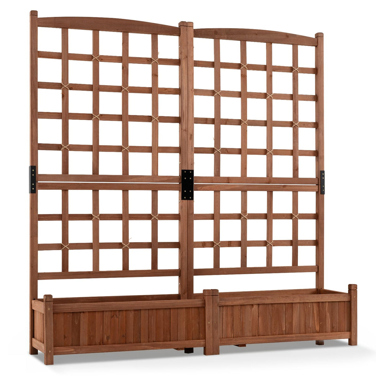 Wooden Garden Planter with Trellis, Raised Garden Bed with 2 Boxes