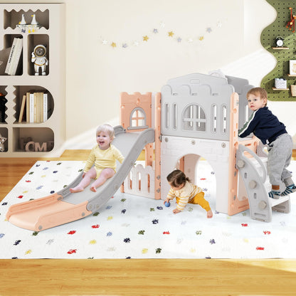 9 in 1 Toddler Slide L Shaped Kids Slide and Climber Playset with Basketball Hoop