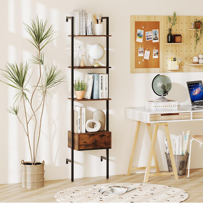 Industrial Tall Narrow Wall Bookshelf Open Display Rack