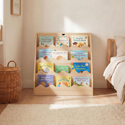 Kids Bookshelf, Wooden Toddler Book Toy Storage Organizer
