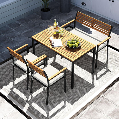 4-Piece Patio Dining Set Outdoor Wood Metal Furniture